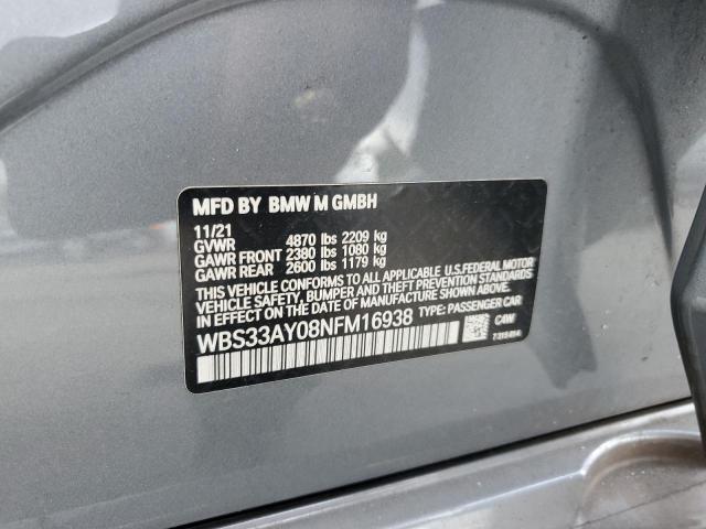2022 Bmw M3 მანქანა იყიდება აუქციონზე, vin: WBS33AY08NFM16938, აუქციონის ნომერი: 86862655