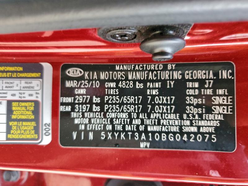 Продажа на аукционе авто 2011 Kia Sorento Ba, vin: 5XYKT3A10BG042075, номер лота: 94120045