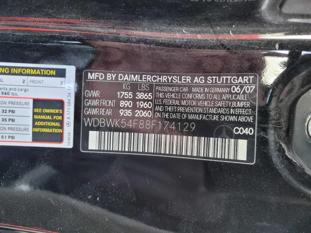 2008 Mercedes-benz Slk 280 მანქანა იყიდება აუქციონზე, vin: WDBWK54F88F174129, აუქციონის ნომერი: 93067595