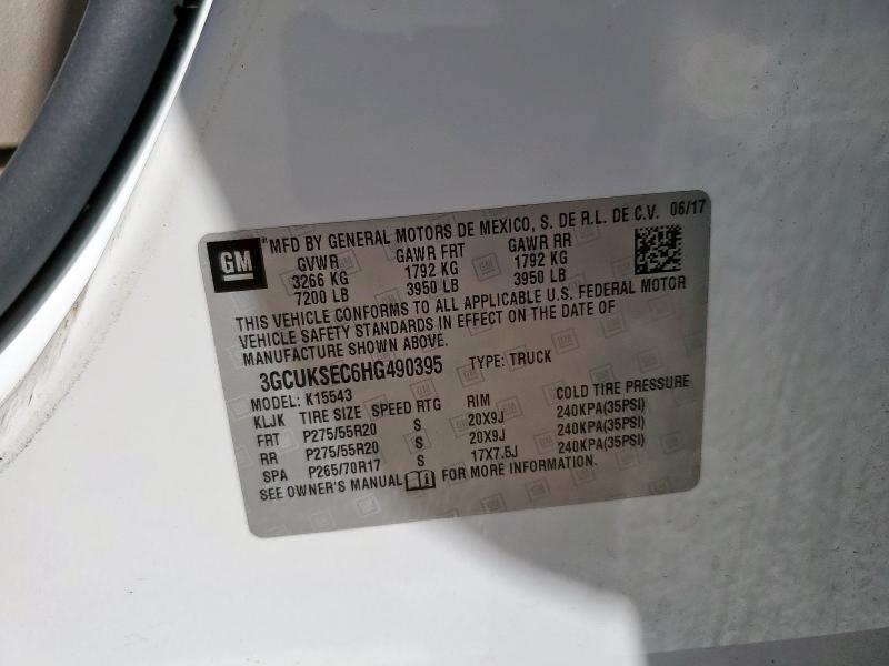 Aukcja sprzedaży 2017 Chevrolet Silverado, vin: 3GCUKSEC6HG490395, numer aukcji: 92722515