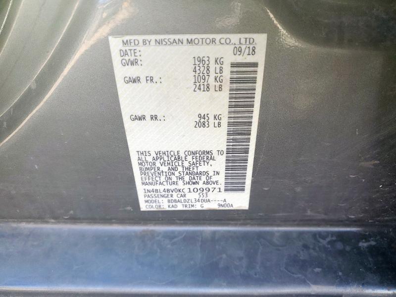 2019 Nissan Altima მანქანა იყიდება აუქციონზე, vin: 1N4BL4BV0KC109971, აუქციონის ნომერი: 93206915