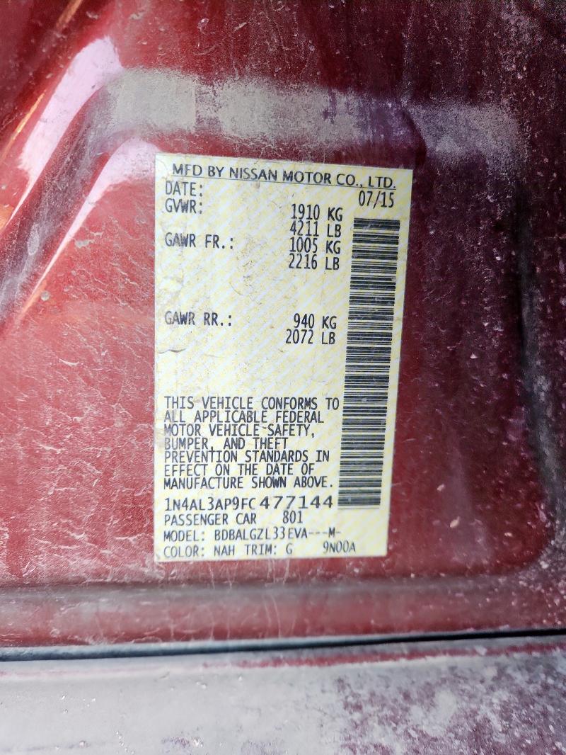 Продажа на аукционе авто 2015 Nissan Altima 2.5, vin: 1N4AL3AP9FC477144, номер лота: 92348125