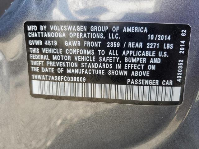 Продаж на аукціоні авто 2015 Volkswagen Passat, vin: 1VWAT7A36FC038009, номер лоту: 91166085