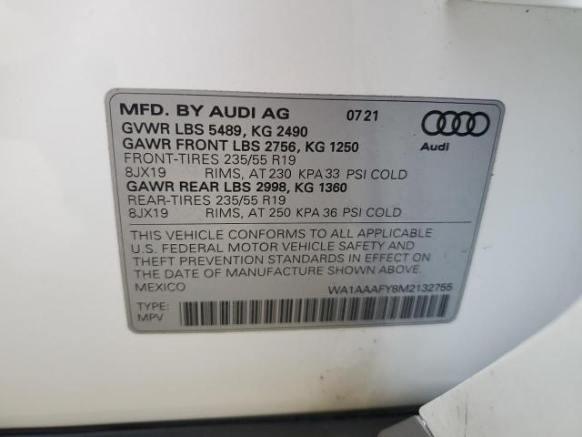93552965 :رقم المزاد ، WA1AAAFY8M2132755 vin ، 2021 Audi Q5 Premium مزاد بيع