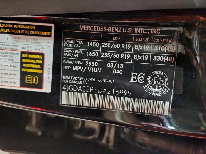 Продаж на аукціоні авто 2013 Mercedes-benz Ml, vin: 4JGDA2EB8DA216999, номер лоту: 94895145
