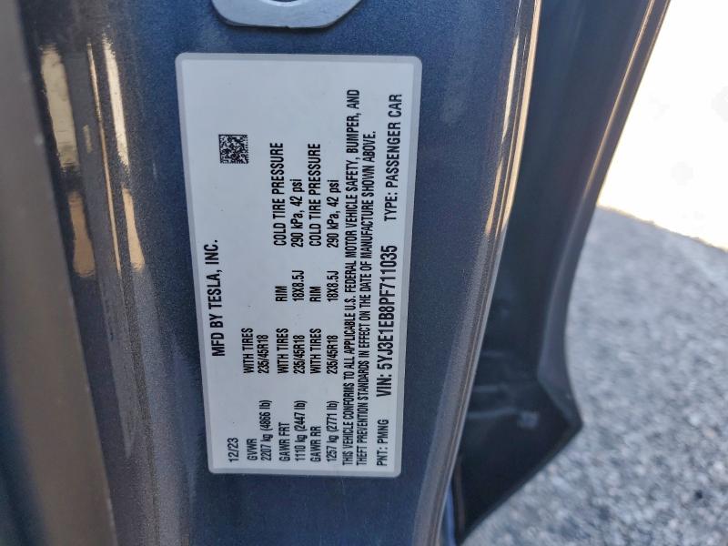 94088345 :رقم المزاد ، 5YJ3E1EB8PF711035 vin ، 2023 Tesla Model 3 مزاد بيع