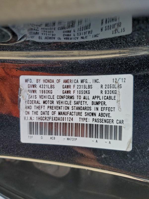 Aukcja sprzedaży 2013 Honda Accord Spo, vin: 1HGCR2F5XDA081124, numer aukcji: 93658115