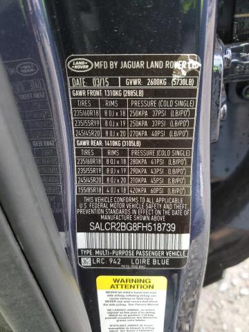 2015 Land Rover Discovery მანქანა იყიდება აუქციონზე, vin: SALCR2BG8FH518739, აუქციონის ნომერი: 90943615