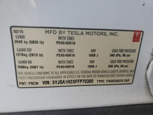 Продаж на аукціоні авто 2015 Tesla Model S, vin: 5YJSA1H2XFFP70380, номер лоту: 93259485