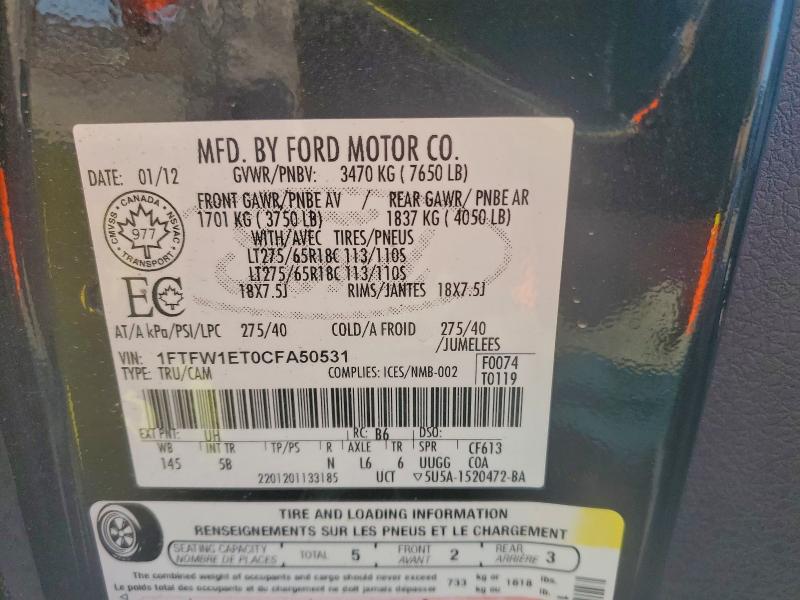 Aukcja sprzedaży 2012 Ford F150, vin: 1FTFW1ET0CFA50531, numer aukcji: 94262575