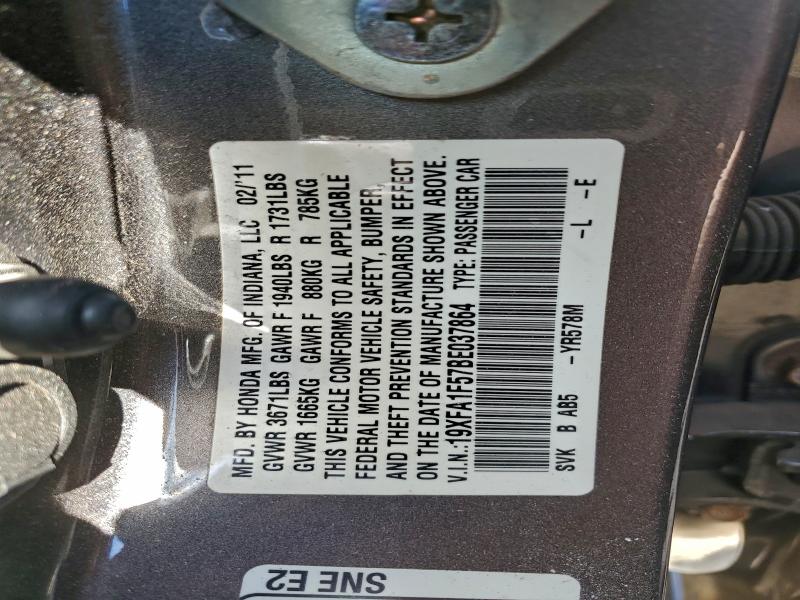 2011 Honda Civic მანქანა იყიდება აუქციონზე, vin: 19XFA1F57BE037864, აუქციონის ნომერი: 93681605