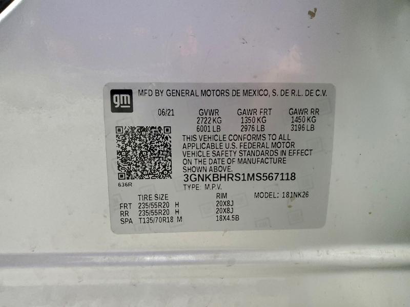 Aukcja sprzedaży 2021 Chevrolet Blazer, vin: 3GNKBHRS1MS567118, numer aukcji: 92751005