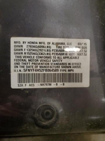 93881435 :رقم المزاد ، 5FNYF4H52FB064589 vin ، 2015 Honda Pilot Exl مزاد بيع