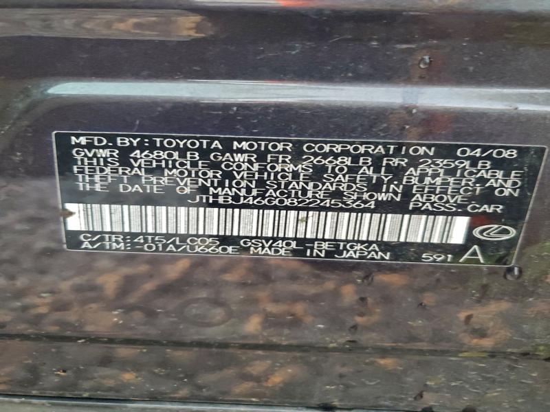 94258465 :رقم المزاد ، JTHBJ46G082245364 vin ، 2008 Lexus Es مزاد بيع