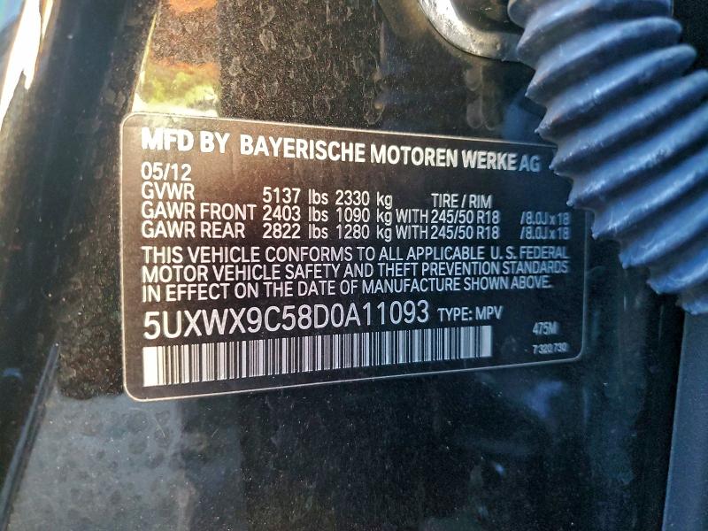 93896815 :رقم المزاد ، 5UXWX9C58D0A11093 vin ، 2013 Bmw X3 Xdrive2 مزاد بيع