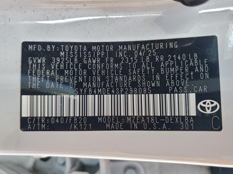 2025 Toyota Corolla მანქანა იყიდება აუქციონზე, vin: 5YFB4MDE4SP298085, აუქციონის ნომერი: 93954365