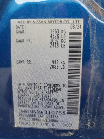 2025 Nissan Altima Sv მანქანა იყიდება აუქციონზე, vin: 1N4BL4DV6SN310758, აუქციონის ნომერი: 91609925