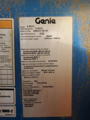 90070105 :رقم المزاد ، S65XCH50167 vin ، 2023 Genie Unknown مزاد بيع
