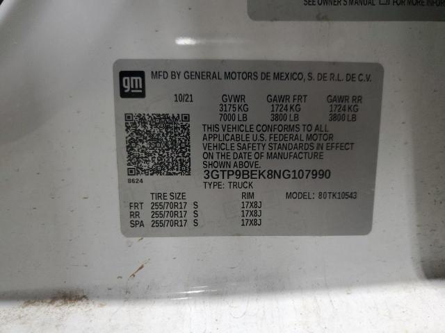 Продажа на аукционе авто 2022 Gmc Sierra Limited, vin: 3GTP9BEK8NG107990, номер лота: 92709045