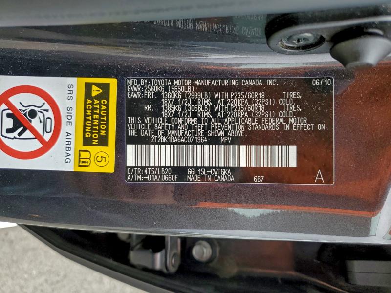 93753685 :رقم المزاد ، 2T2BK1BA6AC071964 vin ، 2010 Lexus Rx مزاد بيع