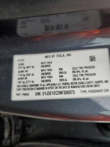 2022 Tesla Model 3 მანქანა იყიდება აუქციონზე, vin: 5YJ3E1EC2NF306973, აუქციონის ნომერი: 92029385
