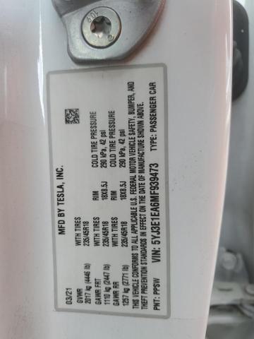 Aukcja sprzedaży 2021 Tesla Model 3, vin: 5YJ3E1EA6MF939473, numer aukcji: 93294965