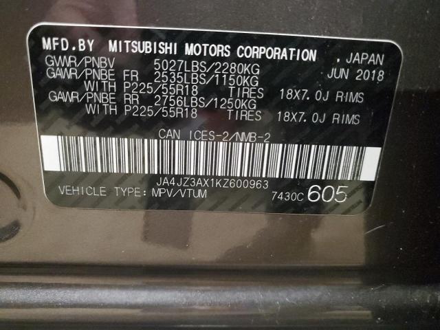 Auction sale of the 2019 Mitsubishi Outlander, vin: JA4JZ3AX1KZ600963, lot number: 92474625