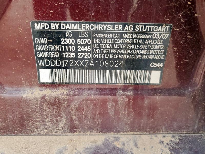 92752155 :رقم المزاد ، WDDDJ72XX7A108024 vin ، 2007 Mercedes-benz Cls مزاد بيع