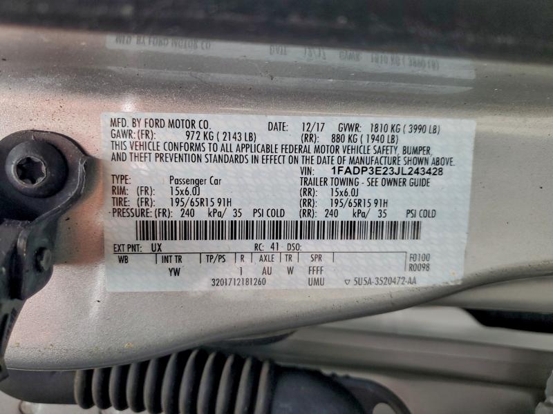 Продажа на аукционе авто 2018 Ford Focus, vin: 1FADP3E23JL243428, номер лота: 94095415