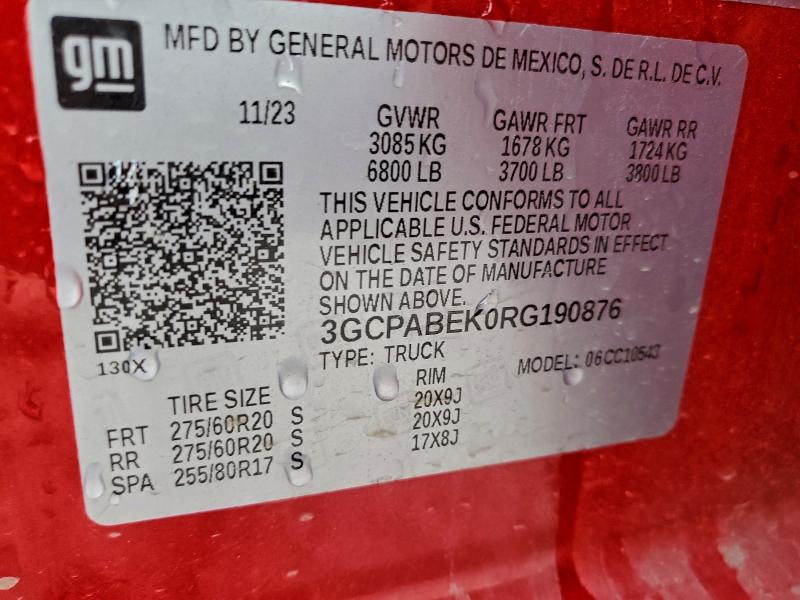 Продаж на аукціоні авто 2024 Chevrolet Silverado, vin: 3GCPABEK0RG190876, номер лоту: 94067355