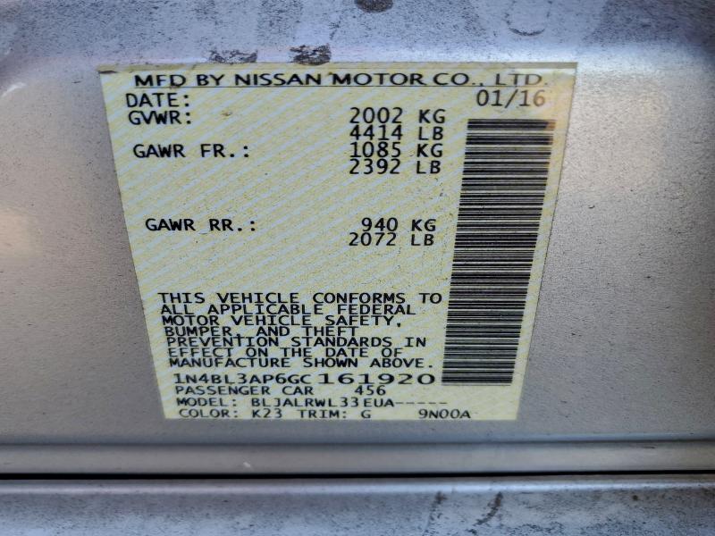 2016 Nissan Altima 3.5 მანქანა იყიდება აუქციონზე, vin: 1N4BL3AP6GC161920, აუქციონის ნომერი: 93868335