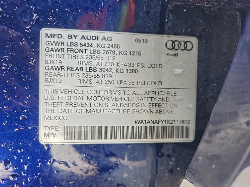 Продаж на аукціоні авто 2019 Audi Q5, vin: WA1ANAFY1K2110632, номер лоту: 93472015