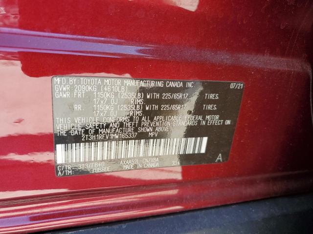 Продажа на аукционе авто 2021 Toyota Rav4, vin: 2T3H1RFV1MW165337, номер лота: 91773115