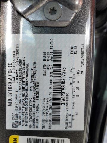 92279825 :رقم المزاد ، 3FA6P0T92HR307395 vin ، 2017 Ford Fusion Se مزاد بيع