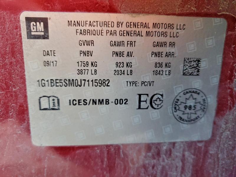 Продажа на аукционе авто 2018 Chevrolet Cruze, vin: 1G1BE5SM0J7115982, номер лота: 94460315