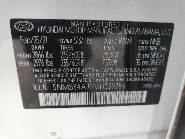 Aukcja sprzedaży 2021 Hyundai Santa Fe, vin: 5NMS34AJ8MH339285, numer aukcji: 93525175