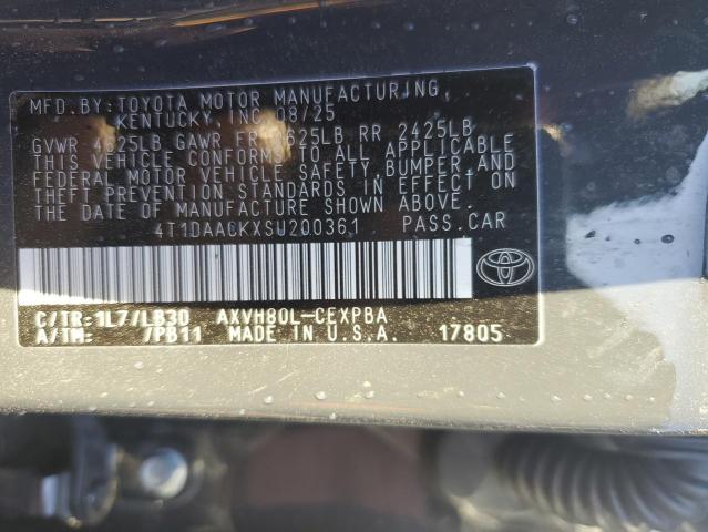 2025 Toyota Camry მანქანა იყიდება აუქციონზე, vin: 4T1DAACKXSU200361, აუქციონის ნომერი: 90475865