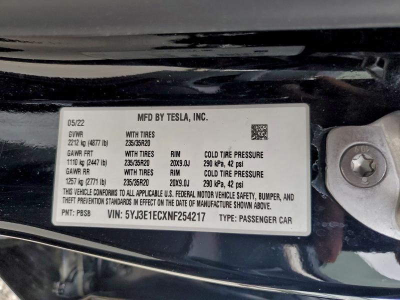 Продажа на аукционе авто 2022 Tesla Model 3, vin: 5YJ3E1ECXNF254217, номер лота: 94101755
