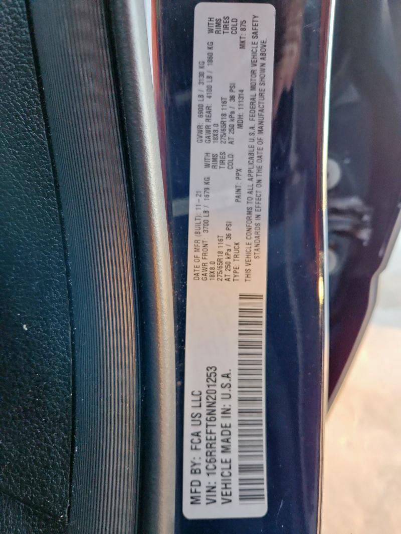 Продаж на аукціоні авто 2022 Ram 1500 Big H, vin: 1C6RREFT6NN201253, номер лоту: 92234005