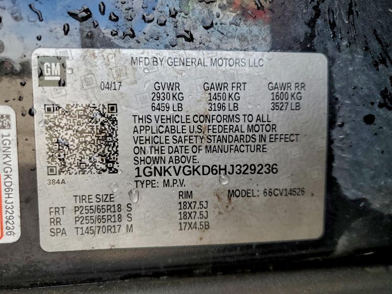 93902245 :رقم المزاد ، 1GNKVGKD6HJ329236 vin ، 2017 Chevrolet Traverse مزاد بيع