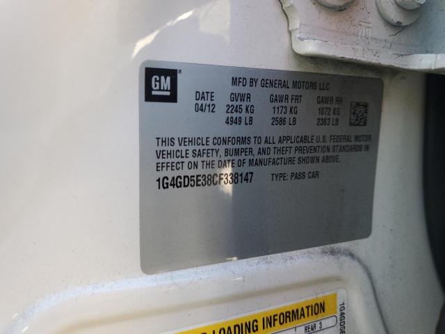 2012 Buick Lacrosse მანქანა იყიდება აუქციონზე, vin: 1G4GD5E38CF338147, აუქციონის ნომერი: 92572005