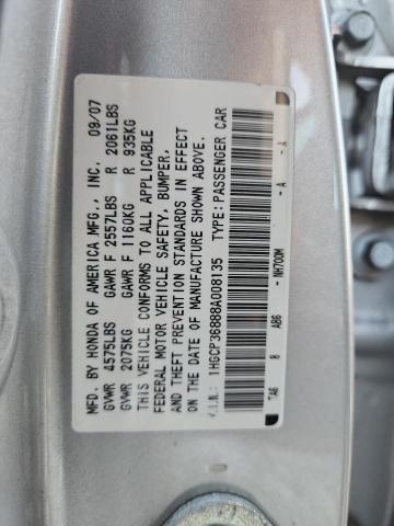 Aukcja sprzedaży 2008 Honda Accord Exl, vin: 1HGCP36888A008135, numer aukcji: 92390505