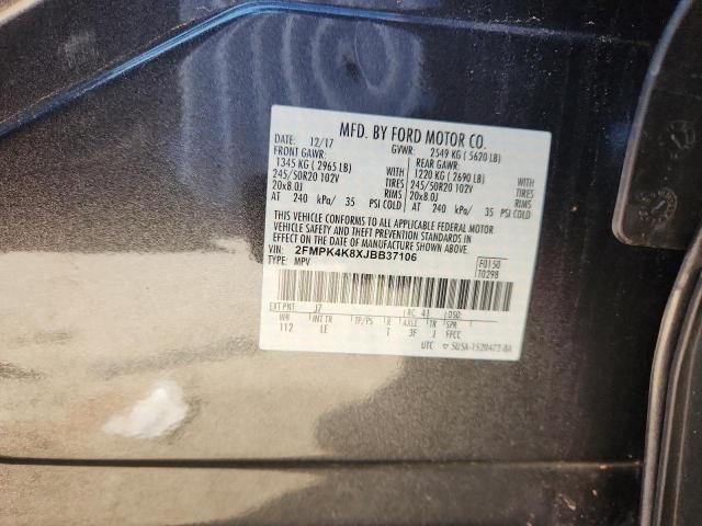 2018 Ford Edge Titan მანქანა იყიდება აუქციონზე, vin: 2FMPK4K8XJBB37106, აუქციონის ნომერი: 92827825