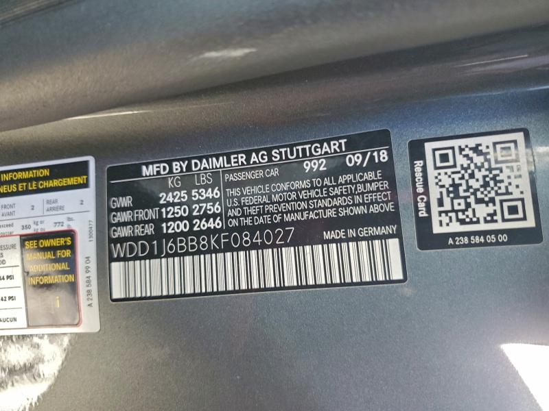 Продажа на аукционе авто 2019 Mercedes-benz E, vin: WDD1J6BB8KF084027, номер лота: 94345045