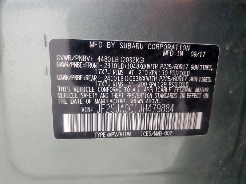 93246275 :رقم المزاد ، JF2SJAGC1JH479884 vin ، 2018 Subaru Forester مزاد بيع