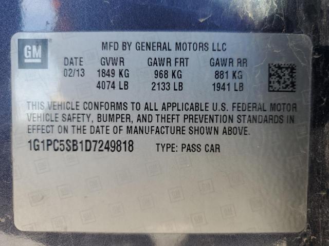 91097925 :رقم المزاد ، 1G1PC5SB1D7249818 vin ، 2013 Chevrolet Cruze مزاد بيع