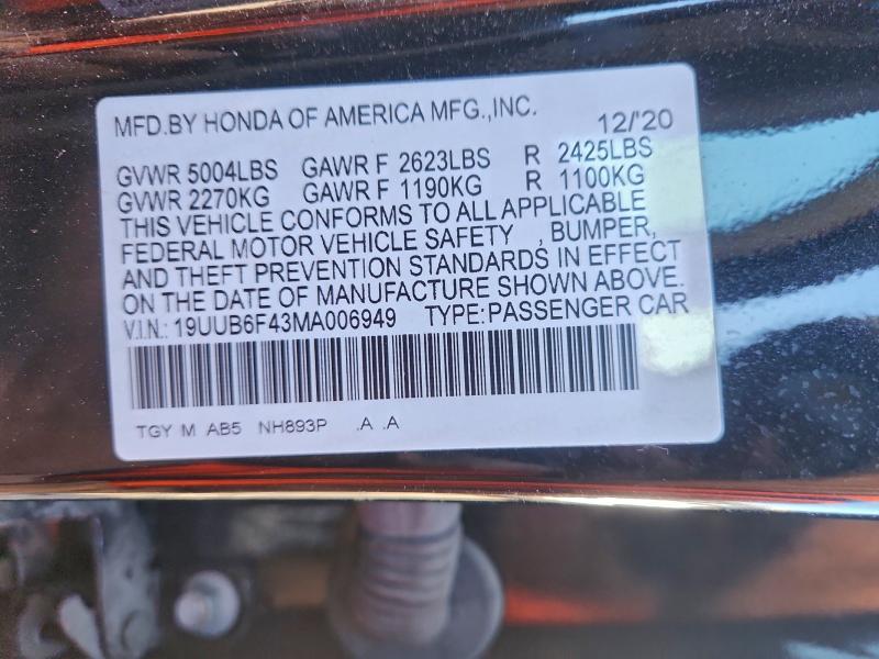 93485335 :رقم المزاد ، 19UUB6F43MA006949 vin ، 2021 Acura Tlx مزاد بيع