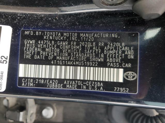Продаж на аукціоні авто 2021 Toyota Camry, vin: 4T1G11AK4MU519922, номер лоту: 92010155