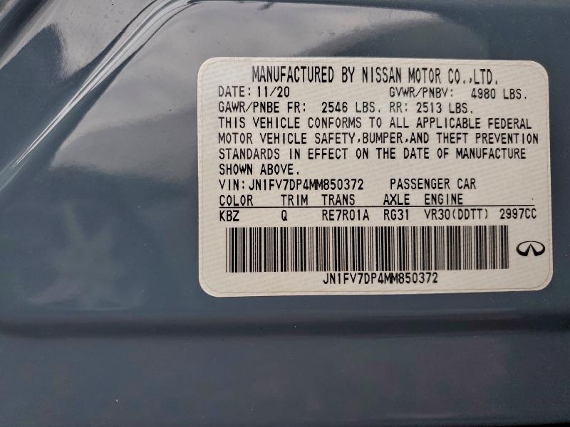 2021 Infiniti Q50 Red Sp მანქანა იყიდება აუქციონზე, vin: JN1FV7DP4MM850372, აუქციონის ნომერი: 94139635