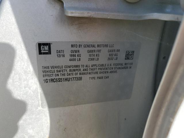 2017 Chevrolet Volt Lt მანქანა იყიდება აუქციონზე, vin: 1G1RC6S51HU177308, აუქციონის ნომერი: 92602445
